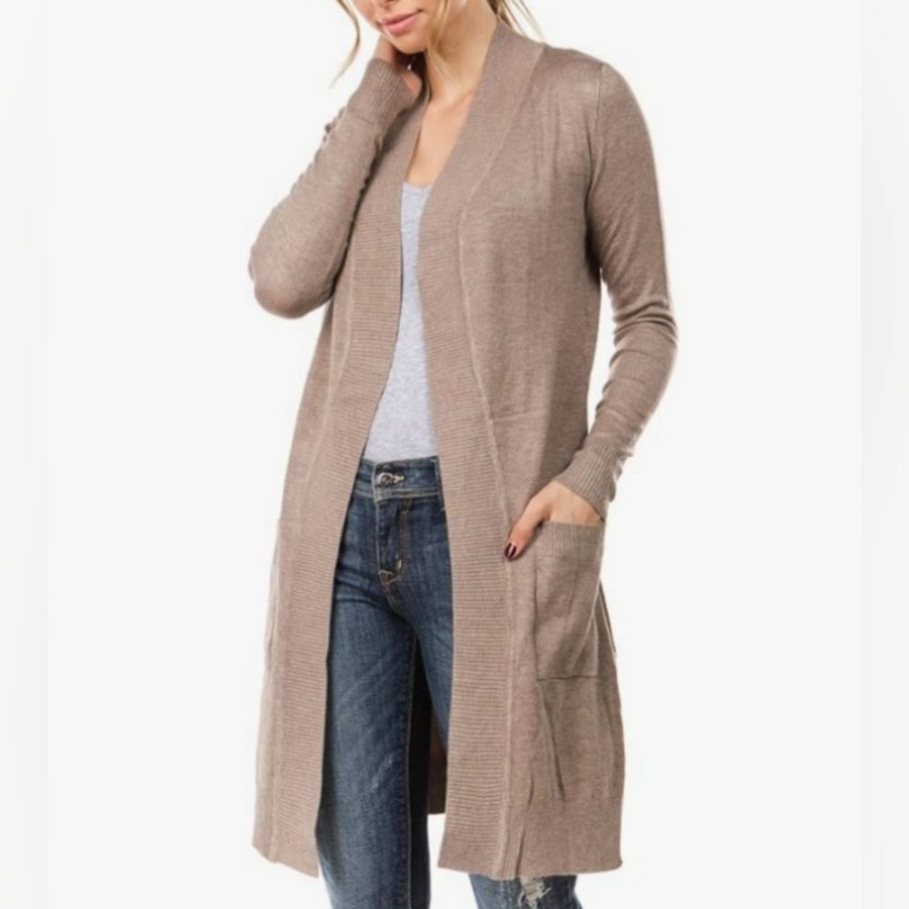 Cielo Long Open-Front Cardigan Beige Sz.XL EUC